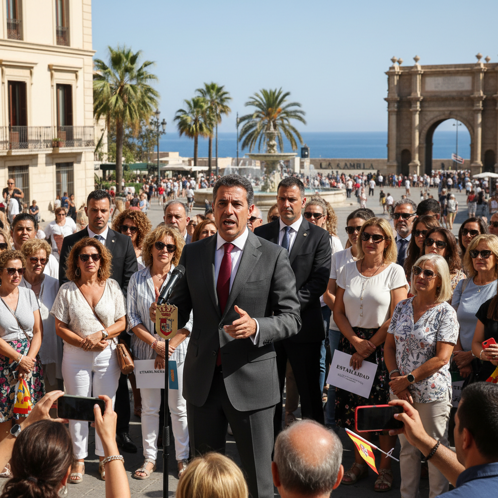 Don Rafael speaks from the steps of La Mercè
